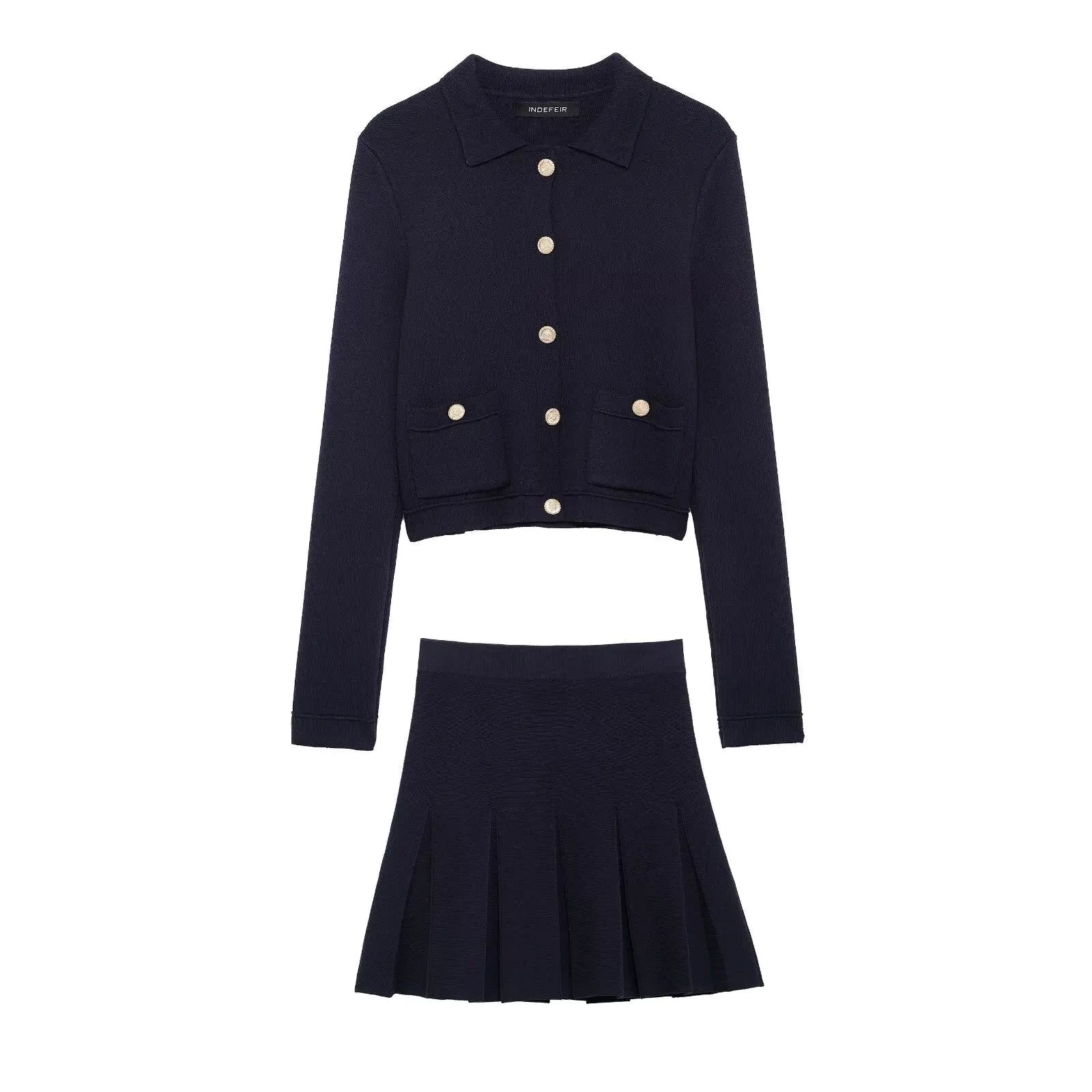 Strick Zweiteiler Damen – Eleganter Cardigan mit Knöpfen & Minirock